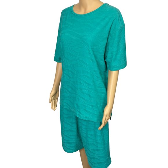 Vintage Blast Womens XL 2-Piece Aqua Turquoise Short Sleeve Blouse Shorts Outfit - Picture 6 of 13